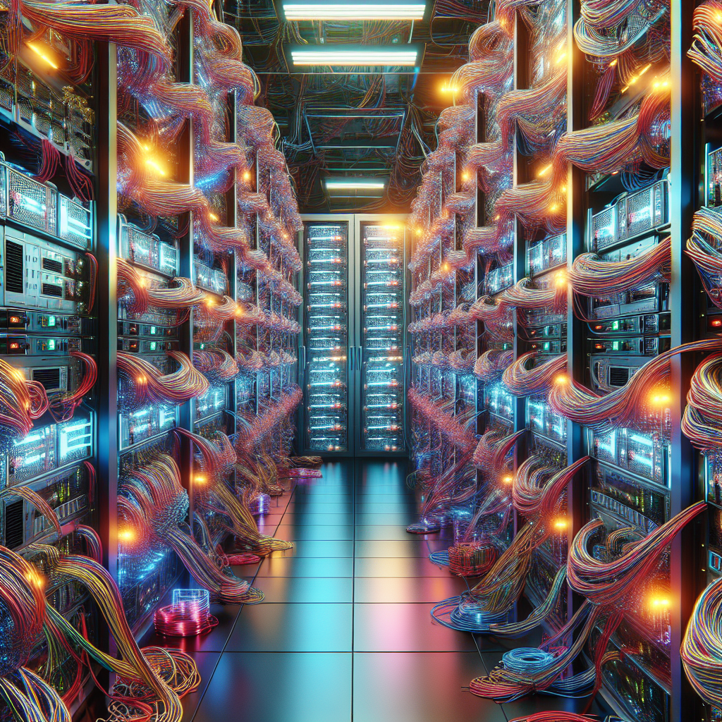 Create a image showing a crypto mining data center which is producing bitcoins or other crypto currencies