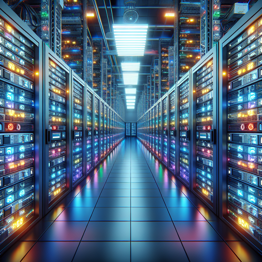 Create a image showing a crypto mining data center which is producing bitcoins or other crypto currencies