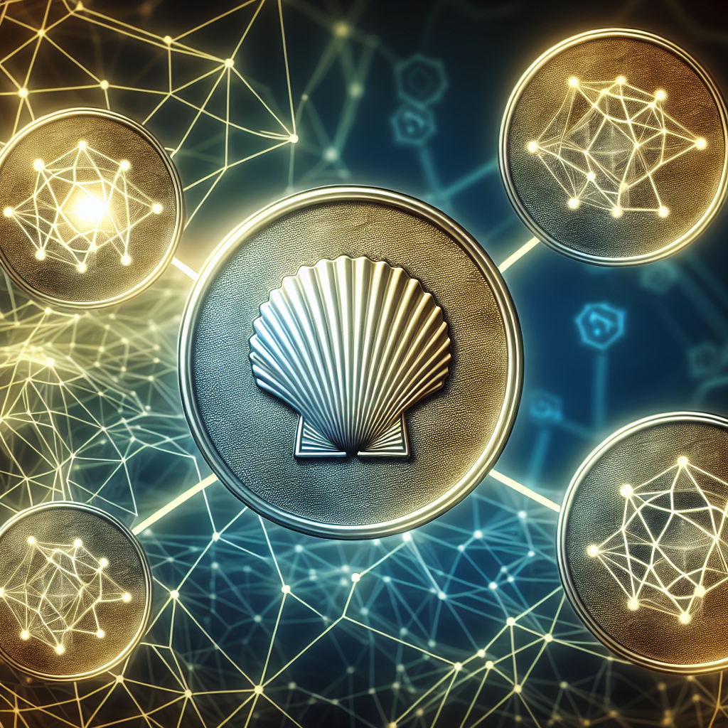 Create a image showing coins with the Cardano logo to illustrate crypto currency. The background can be abstract and futuristic e.g show a blockchain which is a network with nodes and edges