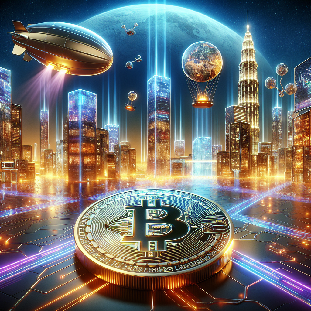 Generate a image showing a bitcoin (BTC) in a futuristic background