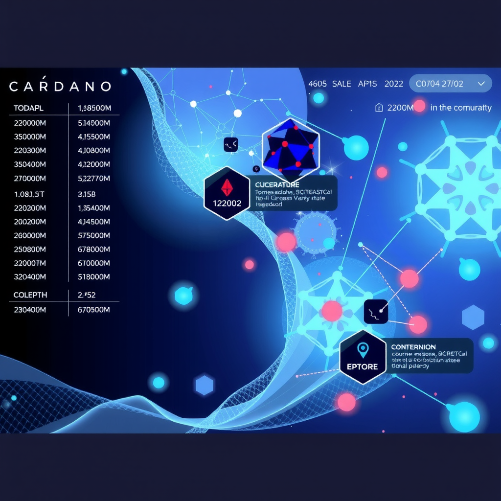 ai-generated image of a futuristic blockchain explorer, visualizing Cardano data flows