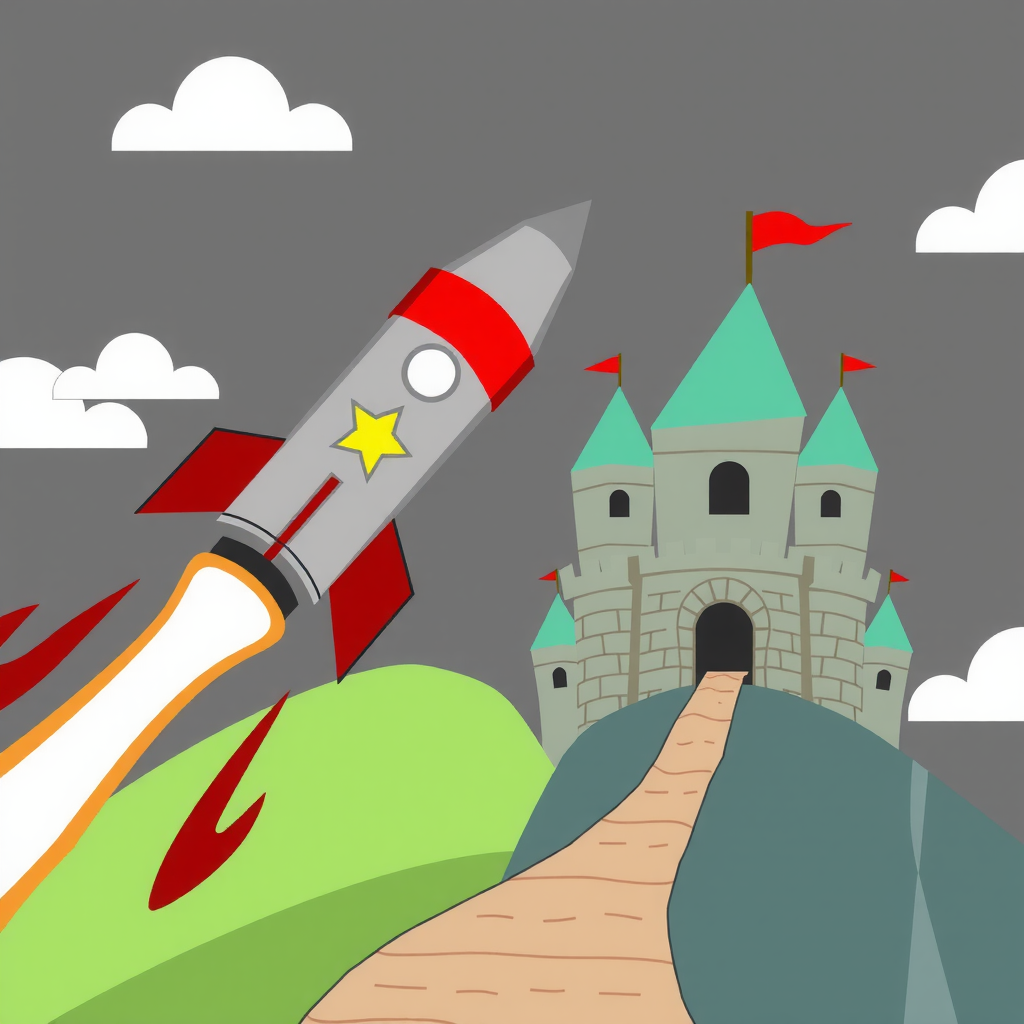 A race between a rocket (speed) and a fortified castle (stability).