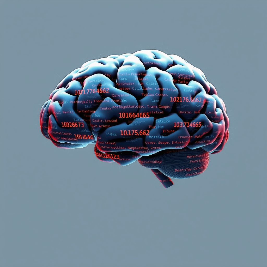 ai-generated image of a digital brain made of code and data, symbolizing complex algorithmic thinking