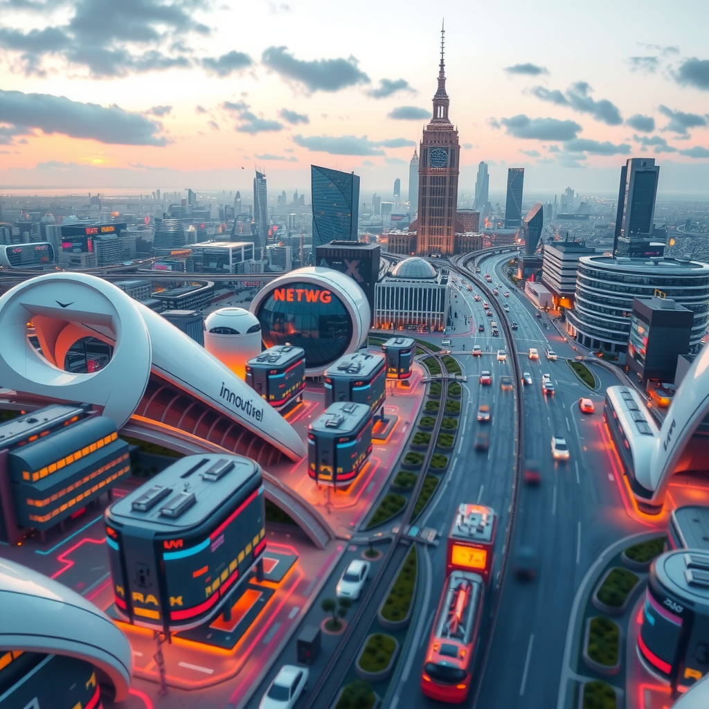 ai-generated image of a futuristic high-speed city with tech innovation hubs, symbolizing speed in development. 