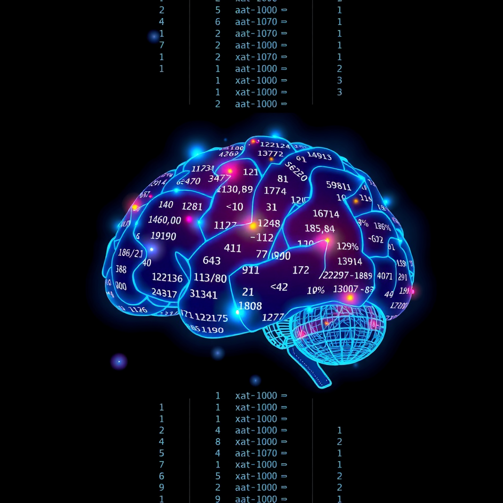 ai-generated image of a digital brain made of code and data, symbolizing complex algorithmic thinking