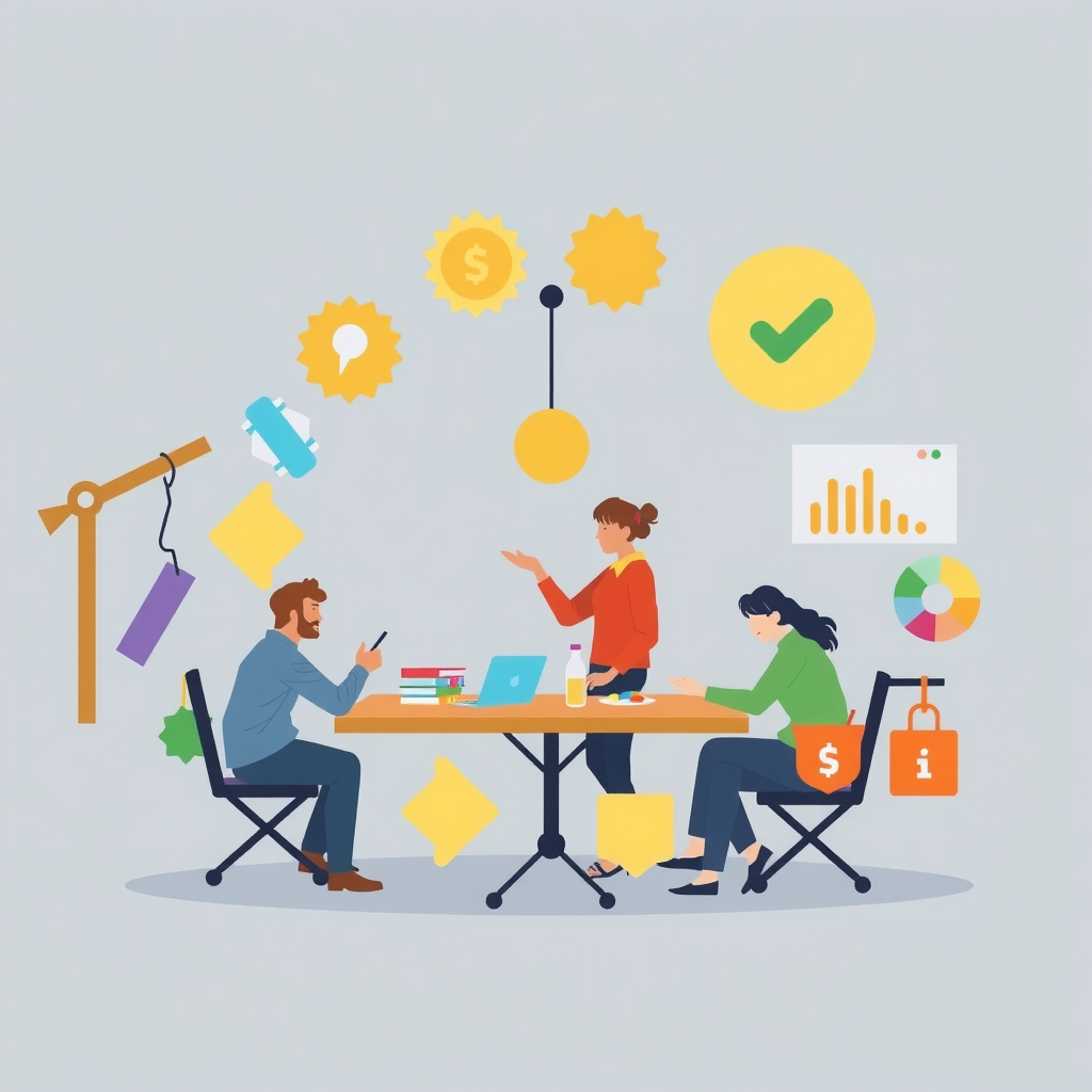 Erstelle ein bild das die shared economy illustriert. Der Begriff der Sharing Economy meint das systematische Ausleihen von Gegenständen und gegenseitige Bereitstellen von Räumen und Flächen, insbesondere durch Privatpersonen und Interessengruppen. Im Mittelpunkt steht die Collaborative Consumption, der Gemeinschaftskonsum.