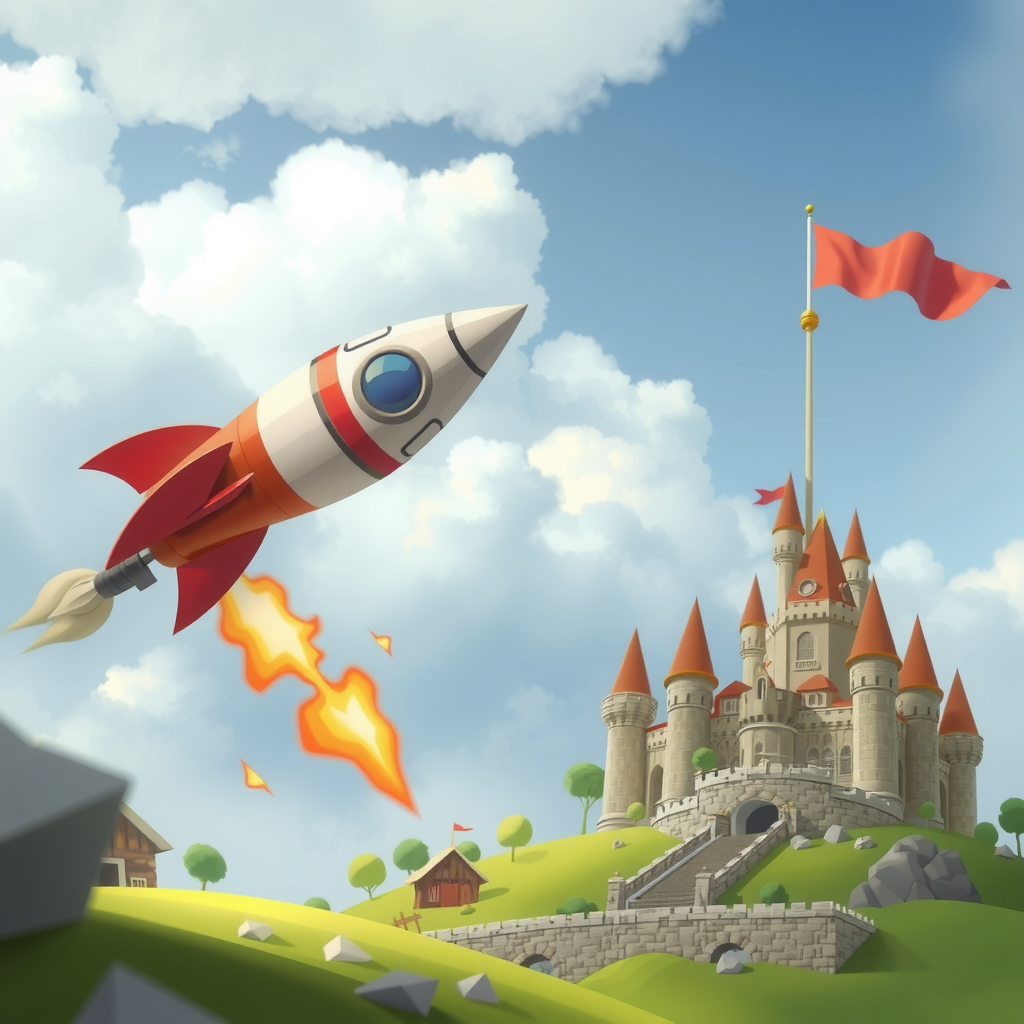 A race between a rocket (speed) and a fortified castle (stability).