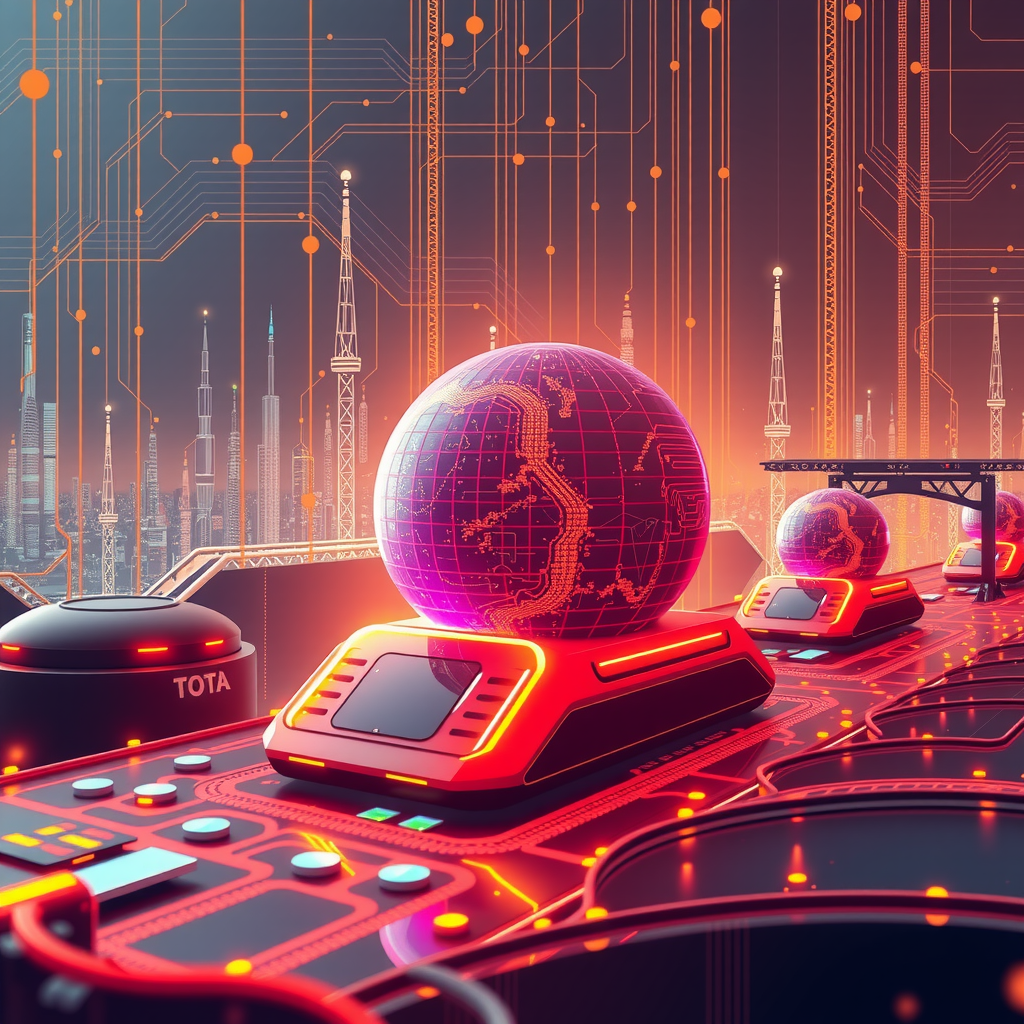 Visualize scaling technology and future tech by different backend architecture choices. Create an image that is creating an athmosphere about future technology. 
