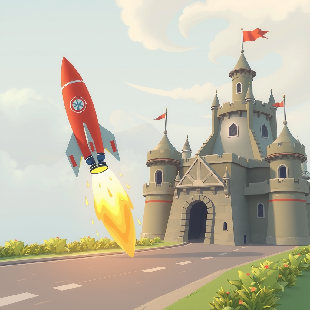 A race between a rocket (speed) and a fortified castle (stability).