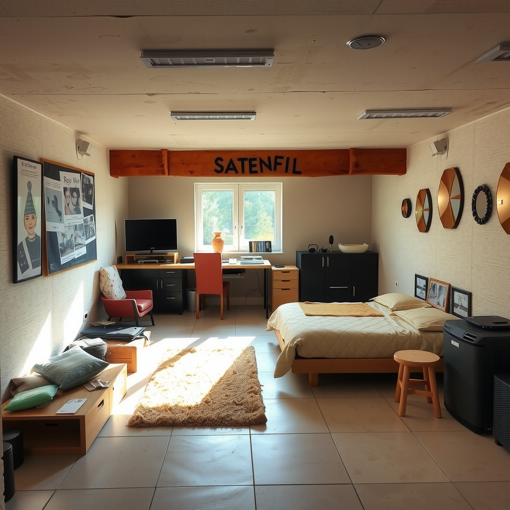 Erstelle ein Bild das zeigt wie private Lagerungsräume aussehen könnten wie z.B. ein Keller, ein Raum in einer Wohnung oder Einfamilienhaus. Es könnte auch eine Garage sein oder ein andere Ort indem man gut Sachen lagern kann.