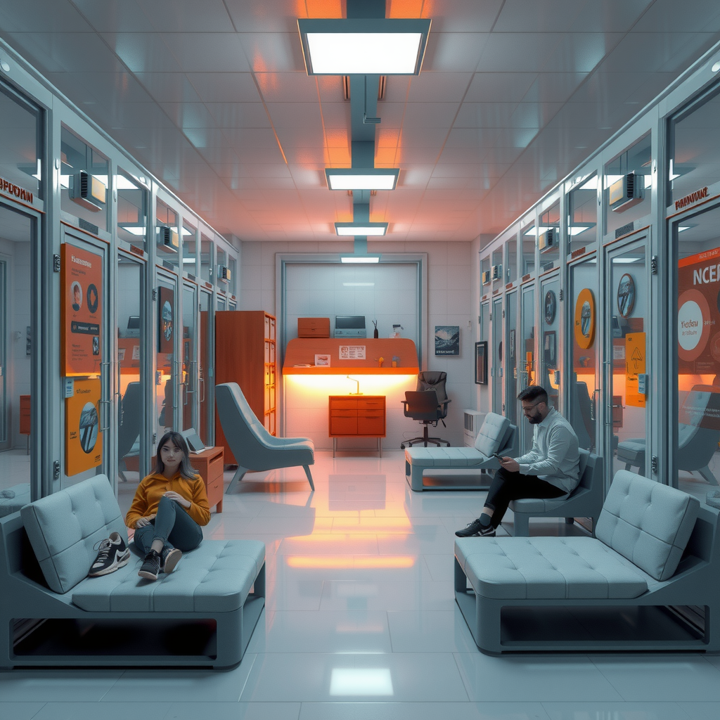 ai-generated image of a futuristic storage-sharing economy, showing people renting out spaces