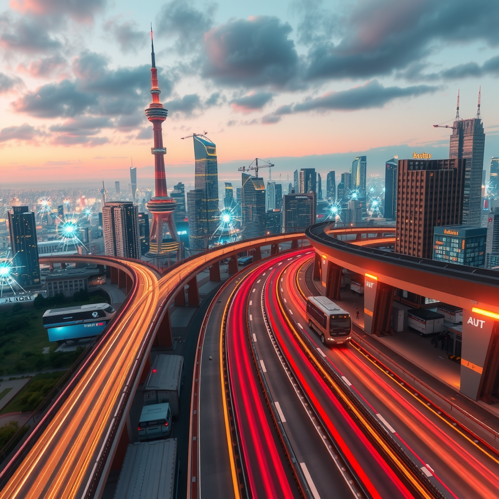 ai-generated image of a futuristic high-speed city with tech innovation hubs, symbolizing speed in development. 