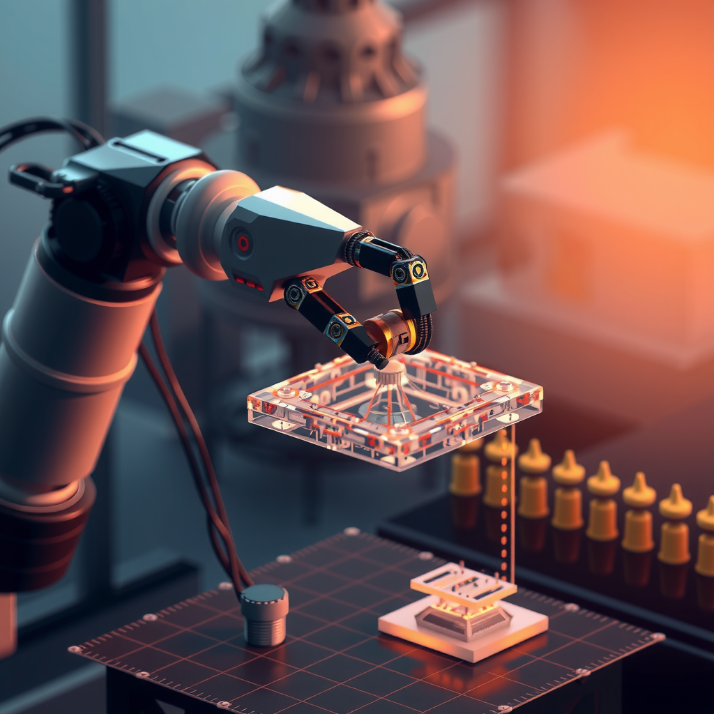 ai-generated image of a robotic arm assembling a digital prototype, representing rapid development