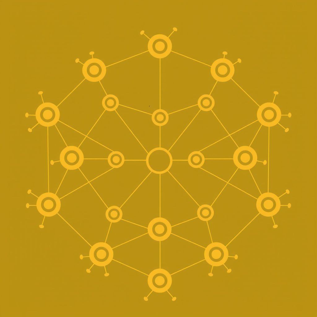 Create an image showing a blockchain in a abstract way with nodes and edges. A kind of network that is running the blockchain.