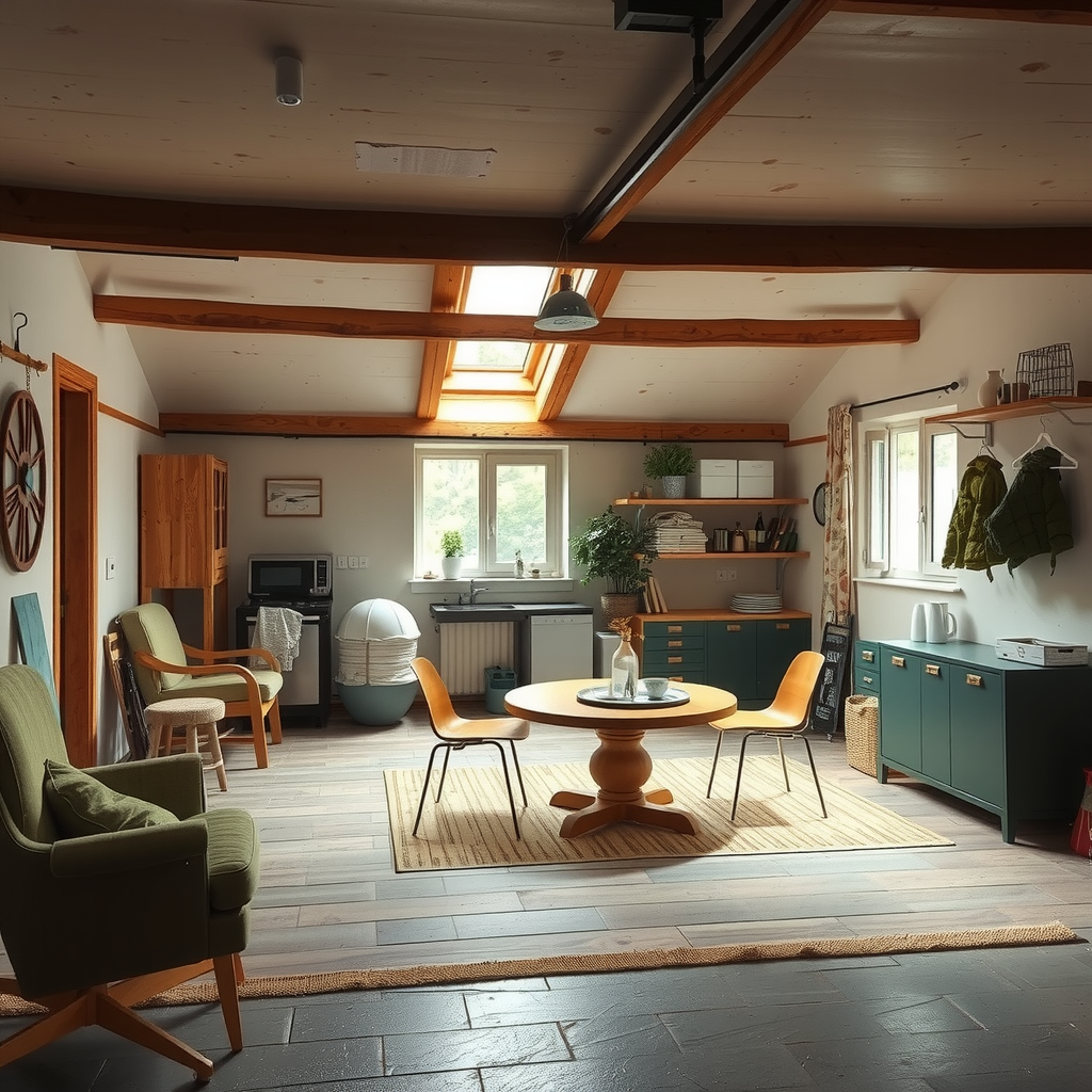 Erstelle ein Bild das zeigt wie private Lagerungsräume aussehen könnten wie z.B. ein Keller, ein Raum in einer Wohnung oder Einfamilienhaus. Es könnte auch eine Garage sein oder ein andere Ort indem man gut Sachen lagern kann.