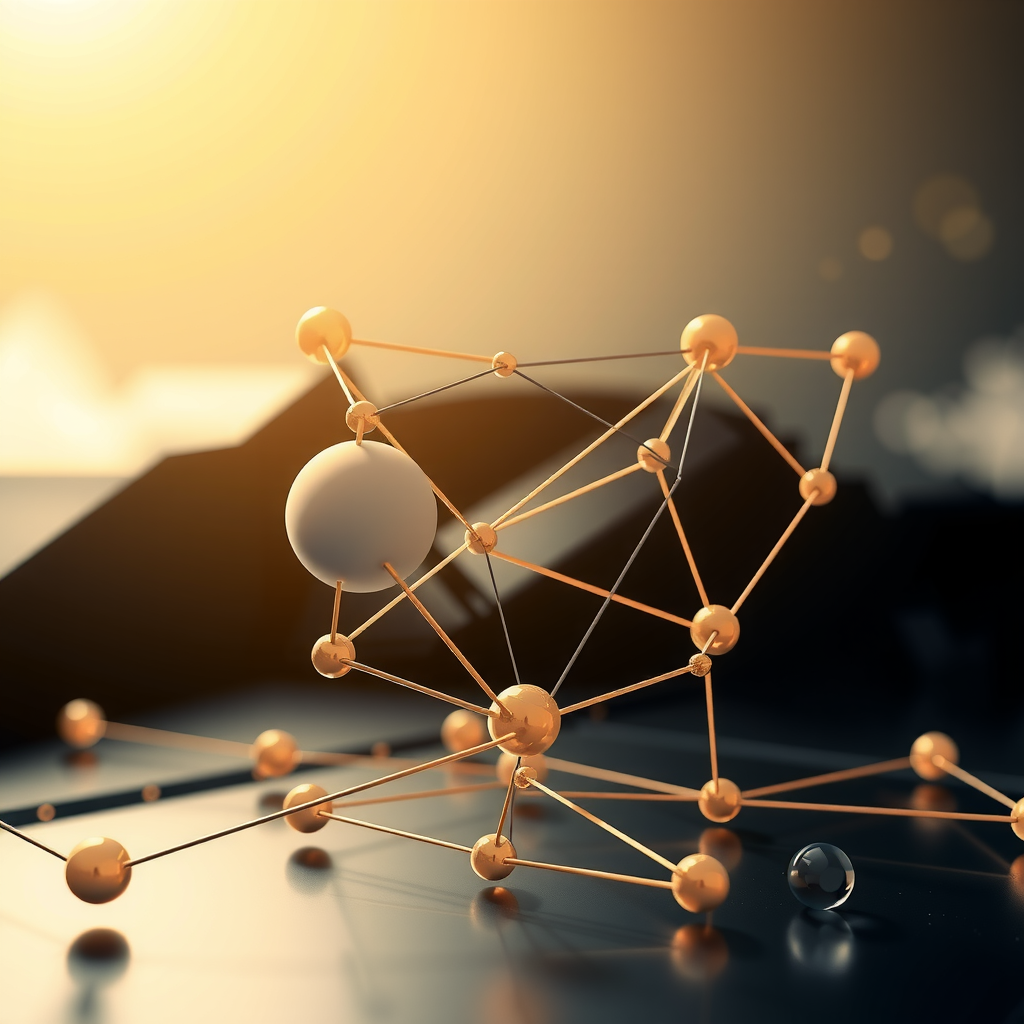 Create an image showing a blockchain in a abstract way with nodes and edges. A kind of network that is running the blockchain.