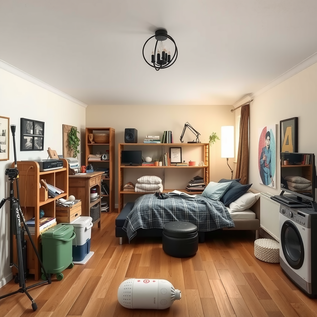 Erstelle ein Bild das zeigt wie private Lagerungsräume aussehen könnten wie z.B. ein Keller, ein Raum in einer Wohnung oder Einfamilienhaus. Es könnte auch eine Garage sein oder ein andere Ort indem man gut Sachen lagern kann.