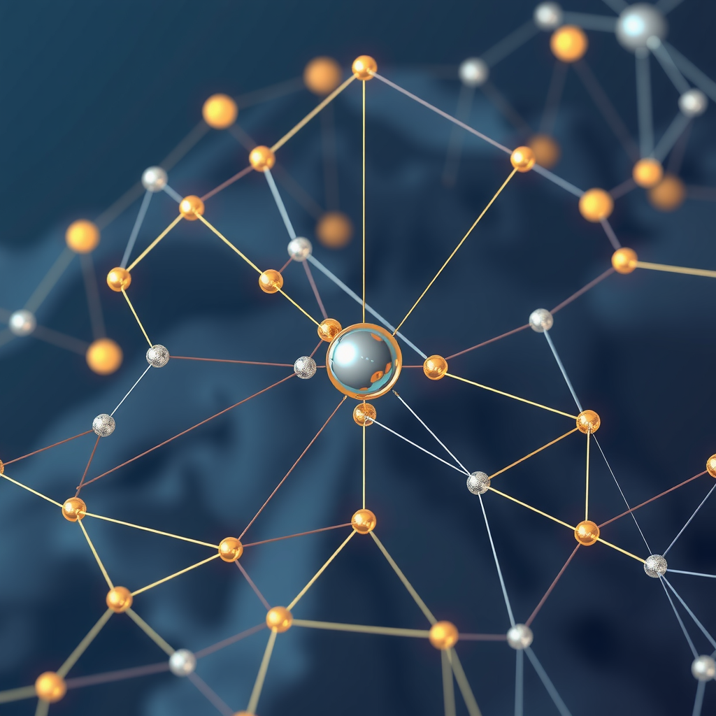 Create an image showing a blockchain in a abstract way with nodes and edges. A kind of network that is running the blockchain.