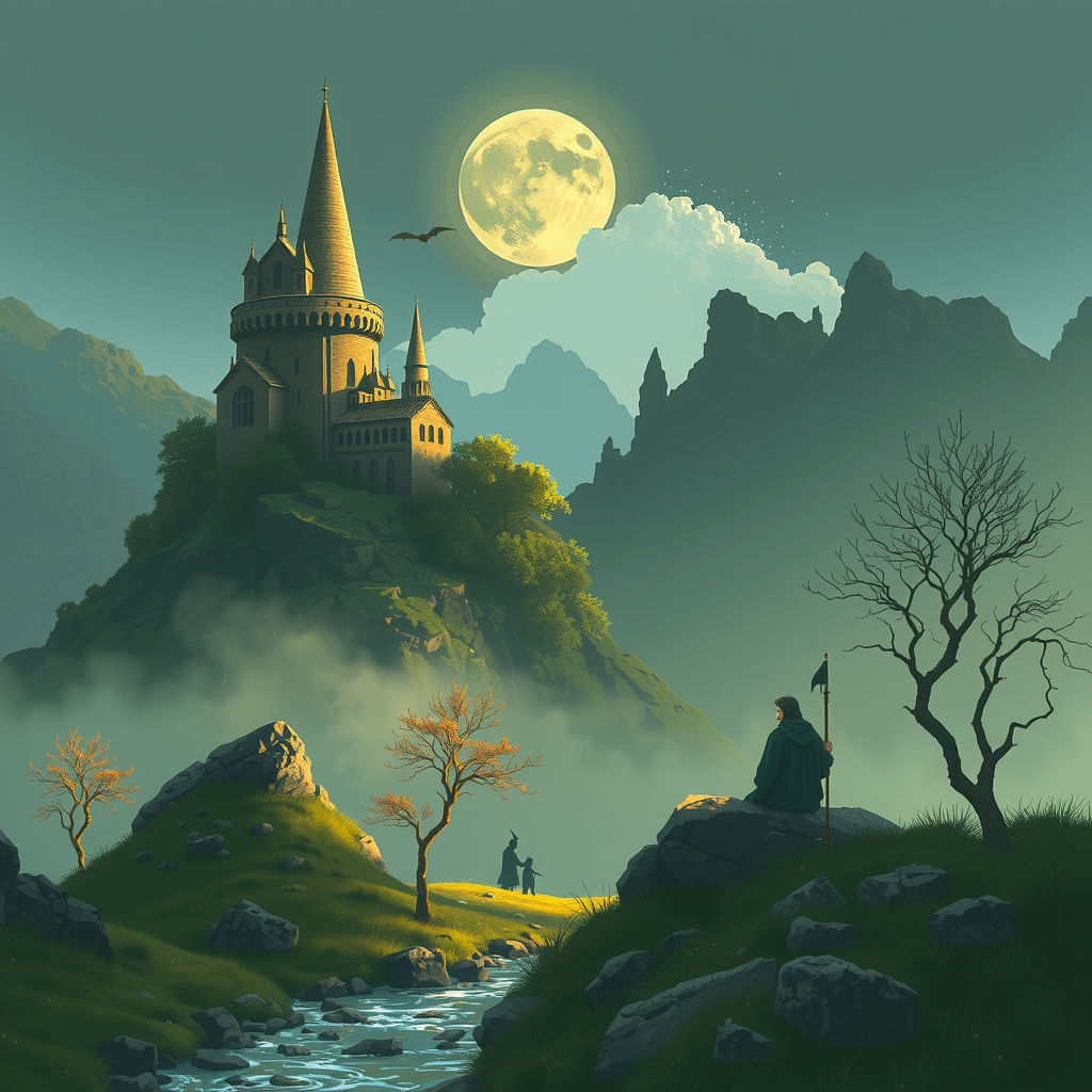 Create an image representing a scene from the fantasy book lord of the rings