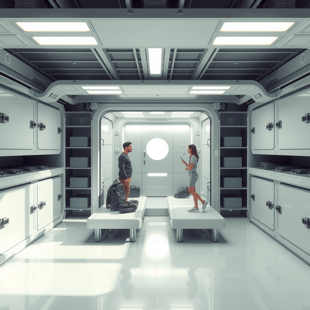ai-generated image of a futuristic storage-sharing economy, showing people renting out spaces