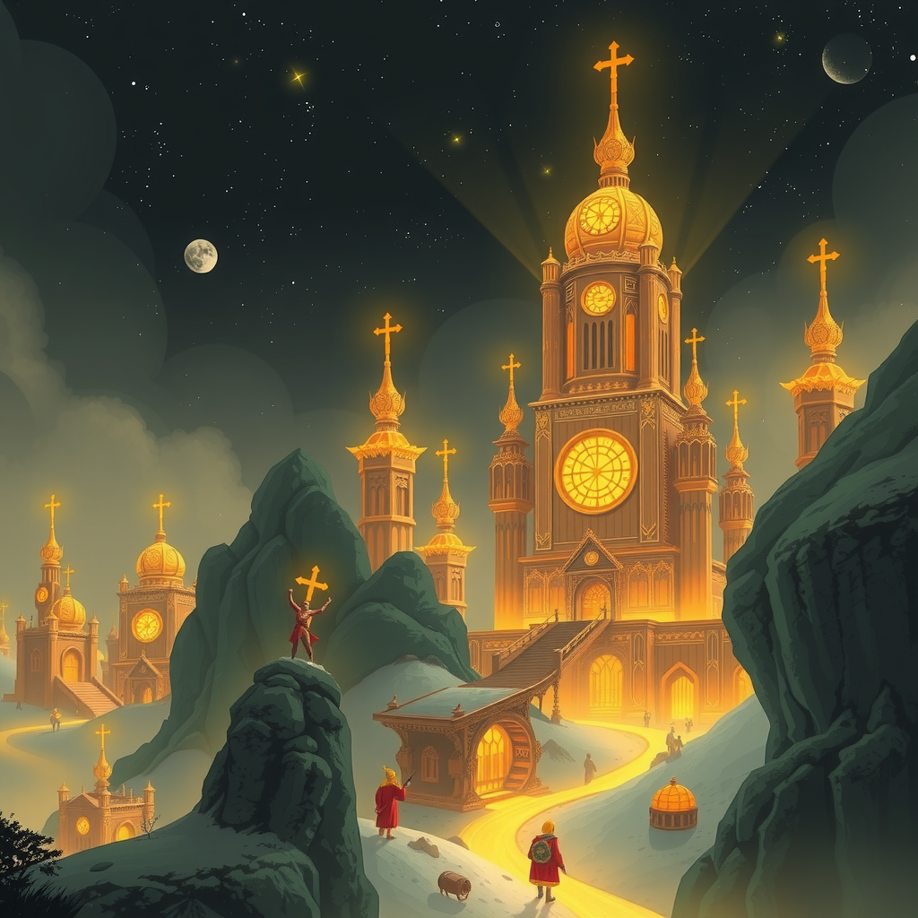 Create an image showing the golden city of the book Otherland from Tad Williams