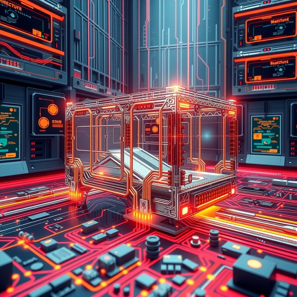 Visualize scaling technology and future tech by different backend architecture choices. Create an image that is creating an athmosphere about future technology. 