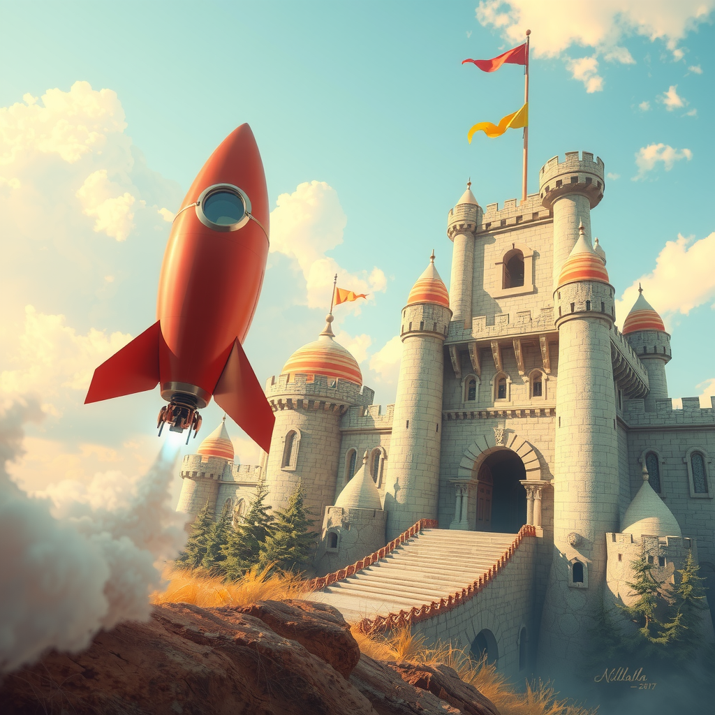 A race between a rocket (speed) and a fortified castle (stability).