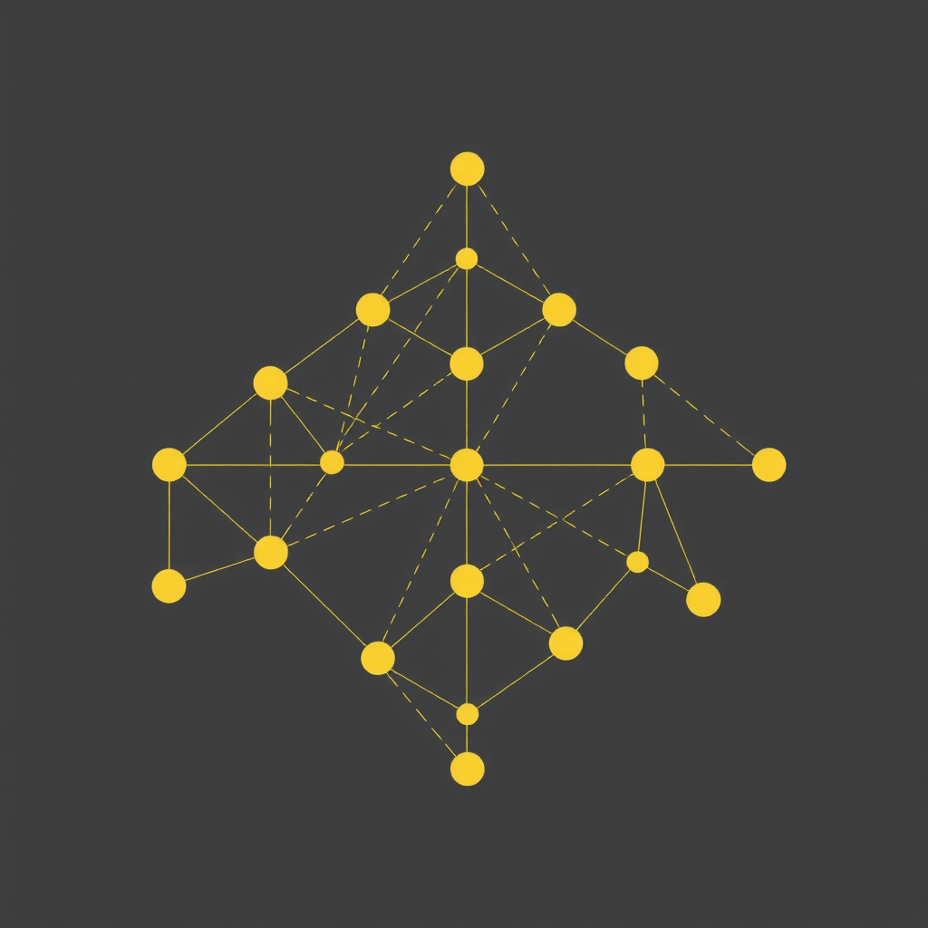 Create an image showing a blockchain in a abstract way with nodes and edges. A kind of network that is running the blockchain.