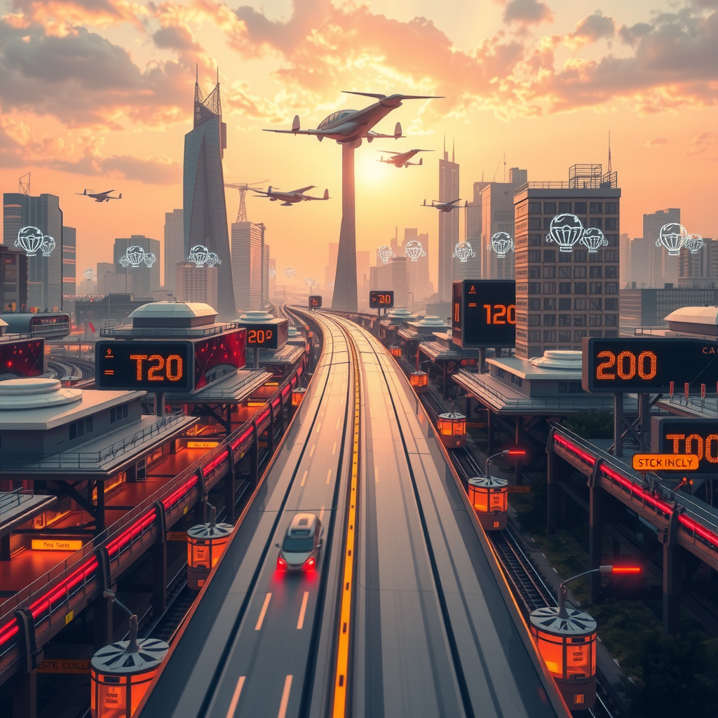 ai-generated image of a futuristic high-speed city with tech innovation hubs, symbolizing speed in development. 