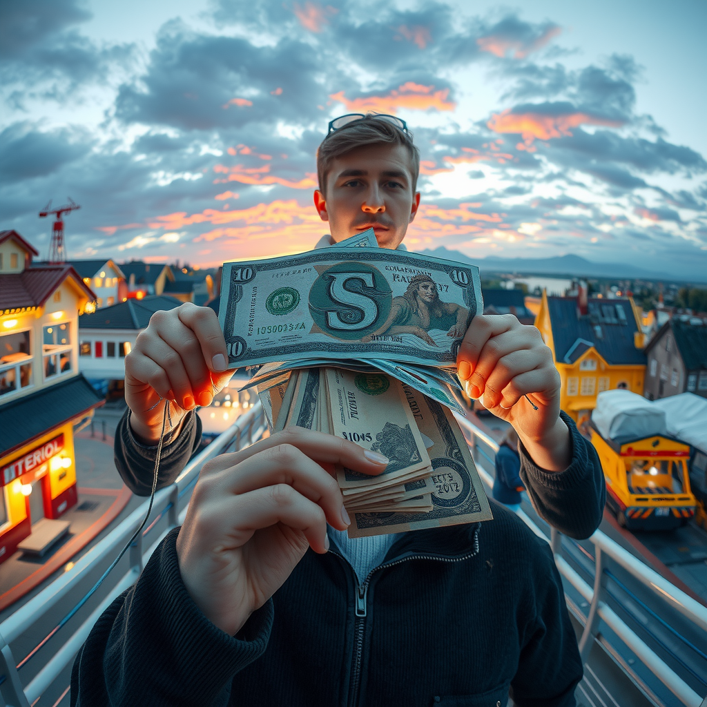Erstelle ein Bild das mit Geld und Einkommen zu tun hat. Es zeigt wie man mit Stororama Geld verdient 