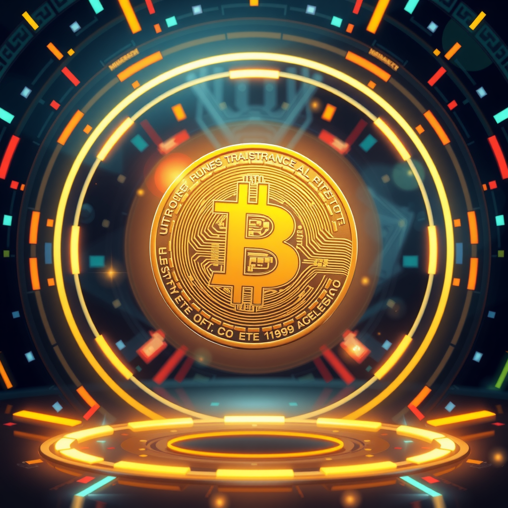 Generate a image showing a bitcoin (BTC) in a futuristic background
