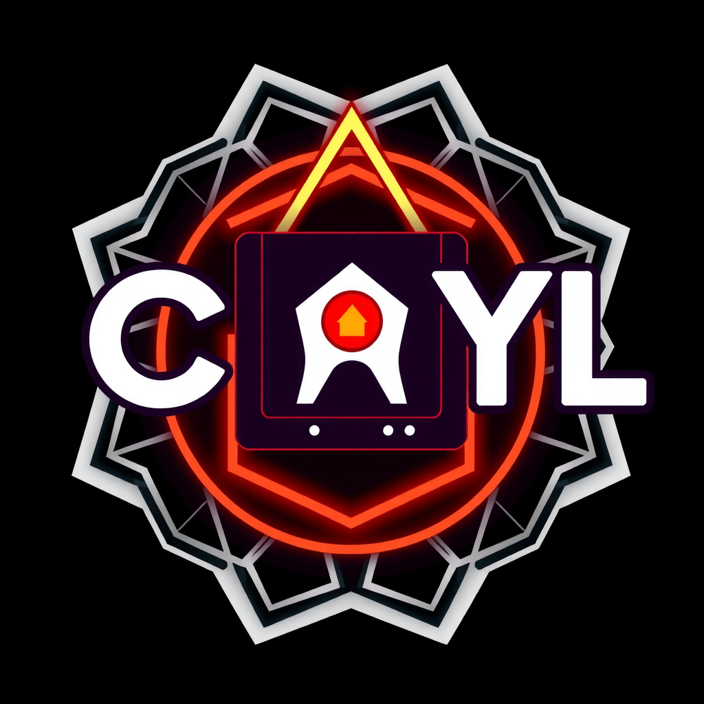 A crypto-themed cardano blockchain logo using the letters CRYL feature a home server in a dark basemenet