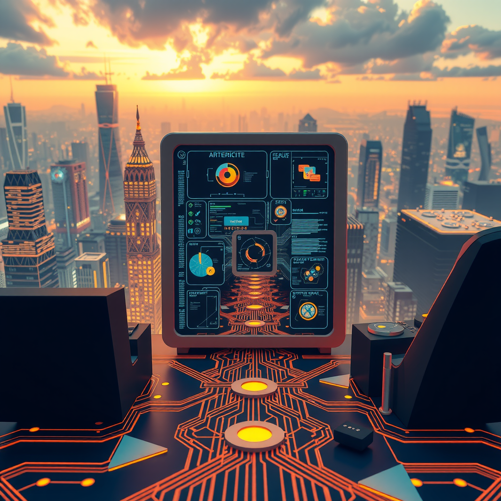Visualize scaling technology and future tech by different backend architecture choices. Create an image that is creating an athmosphere about future technology. 