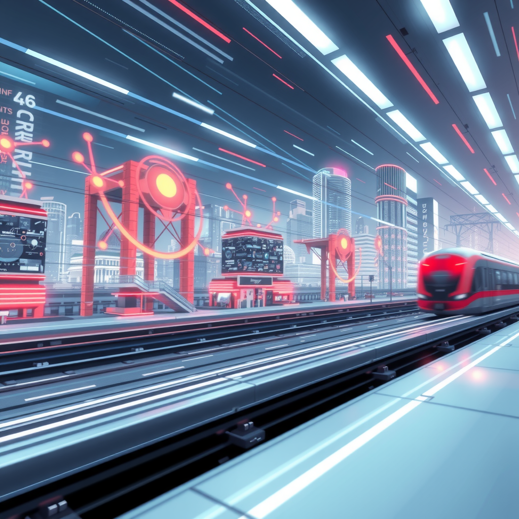ai-generated image of a futuristic high-speed city with tech innovation hubs, symbolizing speed in development. 