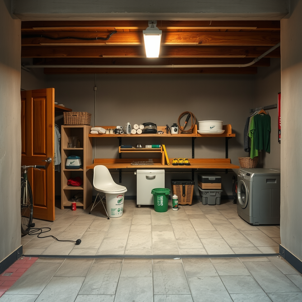 Erstelle ein Bild das zeigt wie private Lagerungsräume aussehen könnten wie z.B. ein Keller, ein Raum in einer Wohnung oder Einfamilienhaus. Es könnte auch eine Garage sein oder ein andere Ort indem man gut Sachen lagern kann.