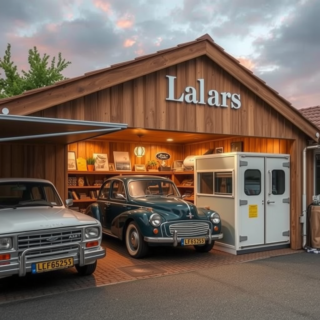 Erstelle ein Bild über traditionelle Lagermoeglichkeiten wie eine Stellplatz, Garage, oder Keller etc.