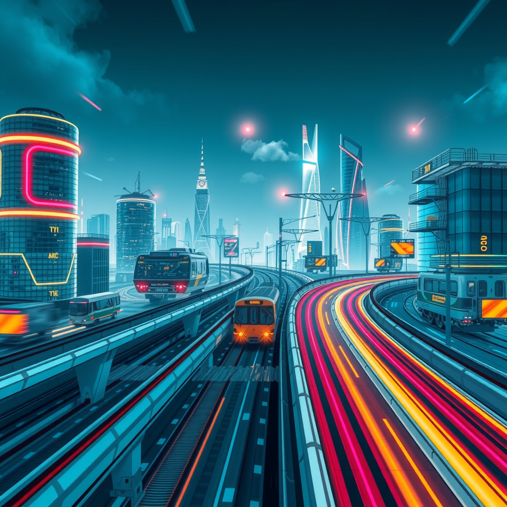 ai-generated image of a futuristic high-speed city with tech innovation hubs, symbolizing speed in development. 