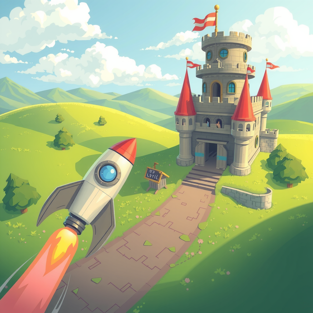 A race between a rocket (speed) and a fortified castle (stability).