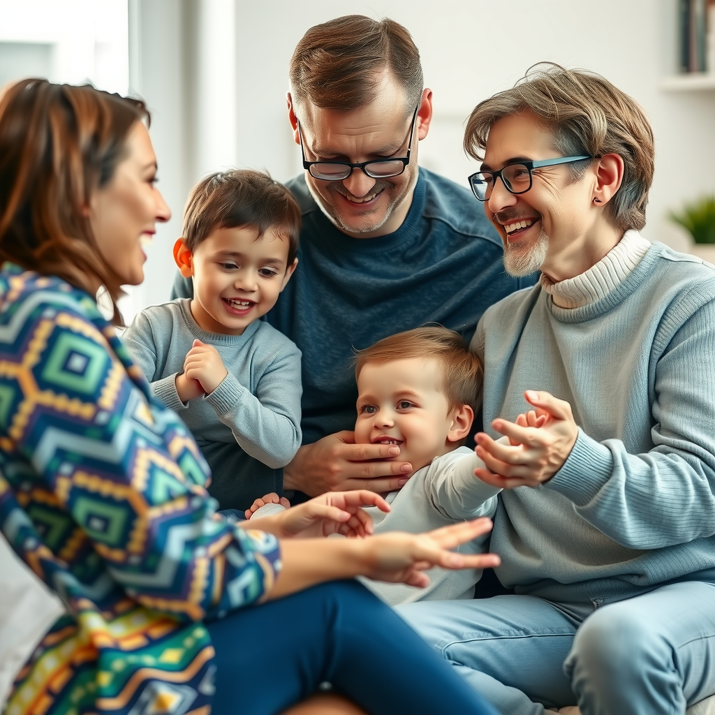 ai-generated image of a happy family engaging with a smart AI assistant, receiving helpful insights