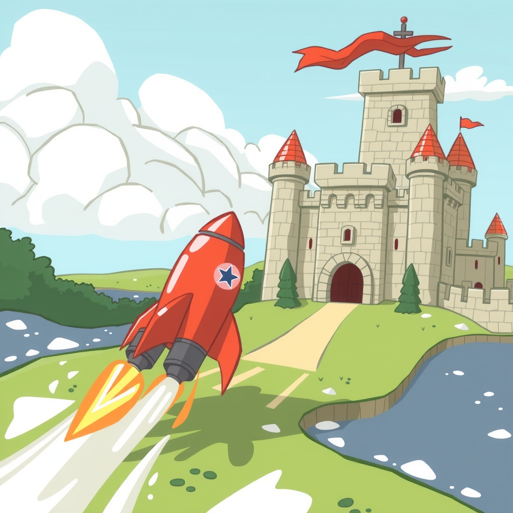 A race between a rocket (speed) and a fortified castle (stability).