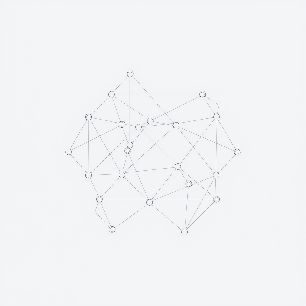 Create an image showing a blockchain in a abstract way with nodes and edges. A kind of network that is running the blockchain.