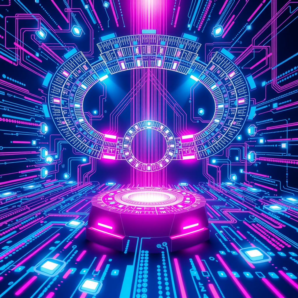 Visualize scaling technology and future tech by different backend architecture choices. Create an image that is creating an athmosphere about future technology. 