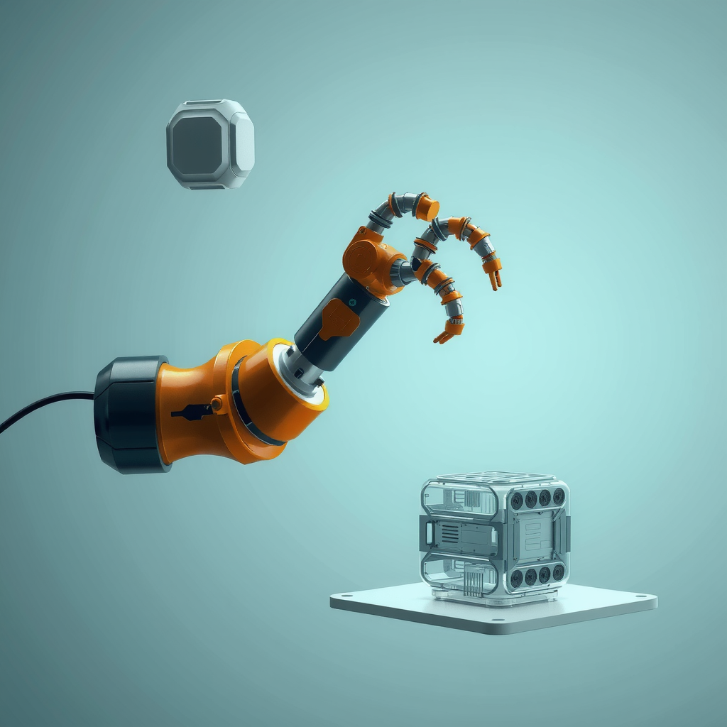 ai-generated image of a robotic arm assembling a digital prototype, representing rapid development