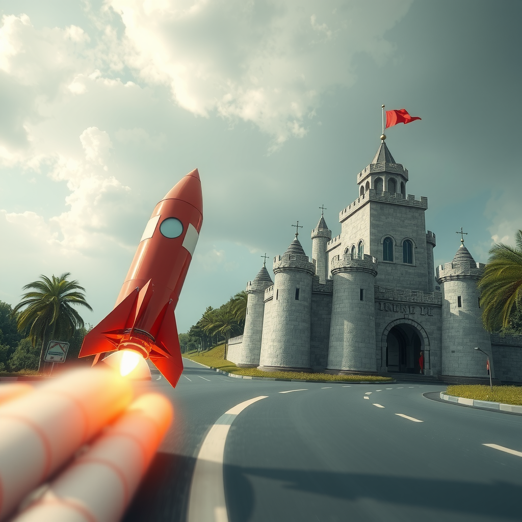 A race between a rocket (speed) and a fortified castle (stability).