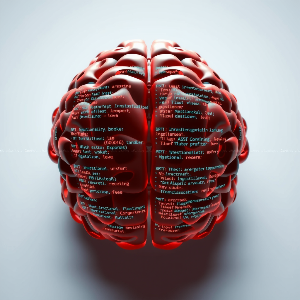 ai-generated image of a digital brain made of code and data, symbolizing complex algorithmic thinking