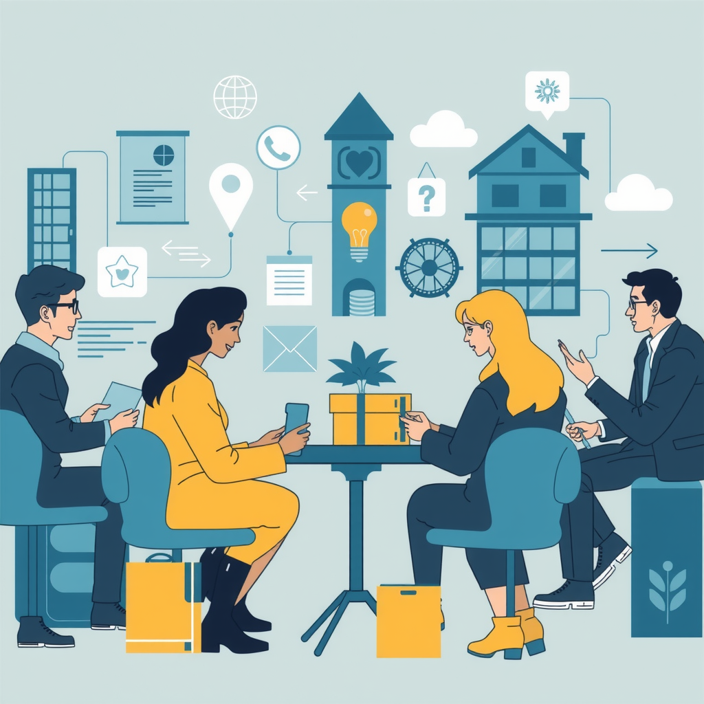 Erstelle ein bild das die shared economy illustriert. Der Begriff der Sharing Economy meint das systematische Ausleihen von Gegenständen und gegenseitige Bereitstellen von Räumen und Flächen, insbesondere durch Privatpersonen und Interessengruppen. Im Mittelpunkt steht die Collaborative Consumption, der Gemeinschaftskonsum.