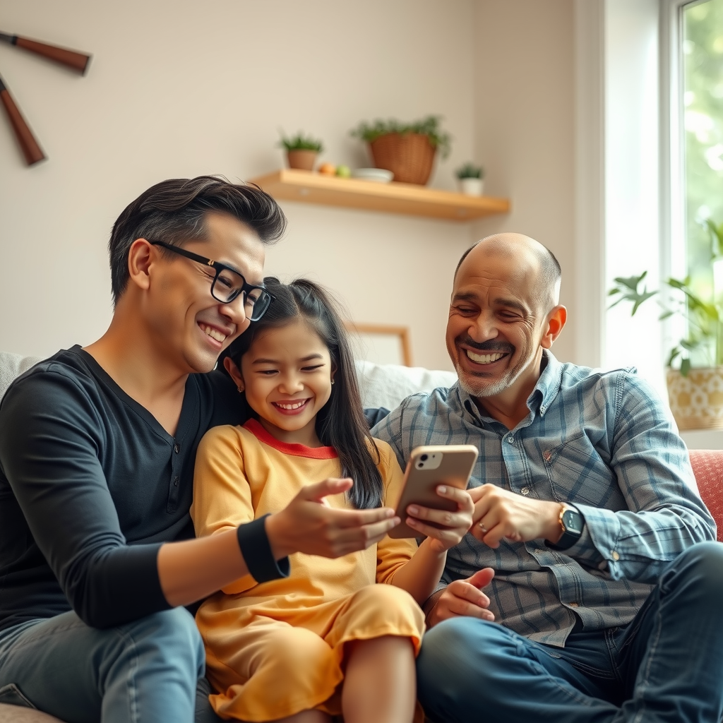 ai-generated image of a happy family engaging with a smart AI assistant, receiving helpful insights