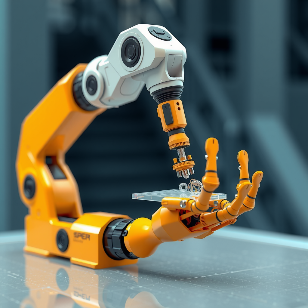 ai-generated image of a robotic arm assembling a digital prototype, representing rapid development