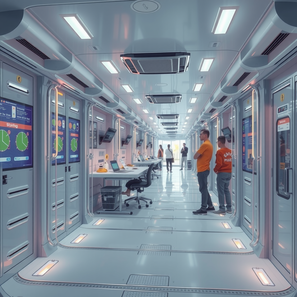 ai-generated image of a futuristic storage-sharing economy, showing people renting out spaces