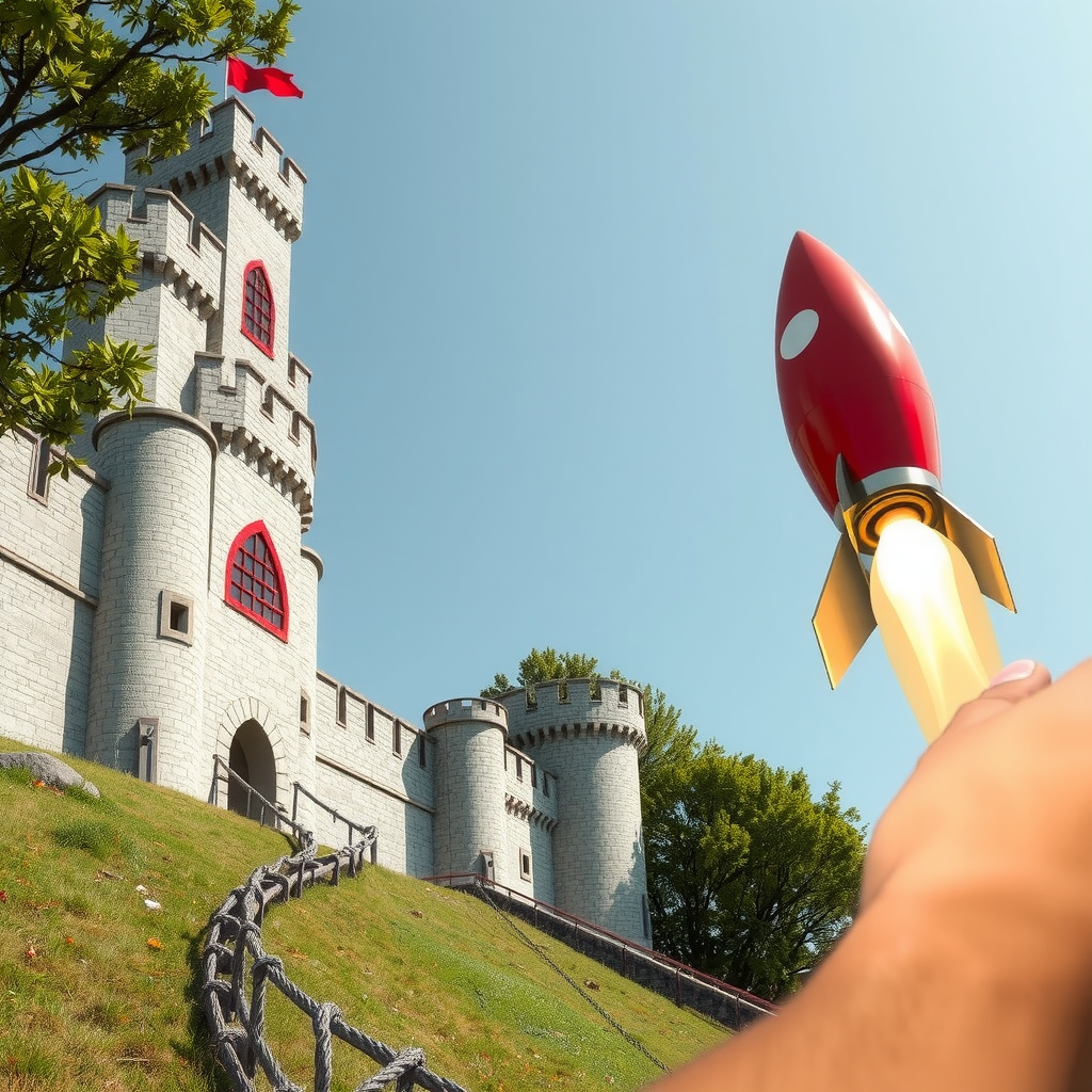 A race between a rocket (speed) and a fortified castle (stability).